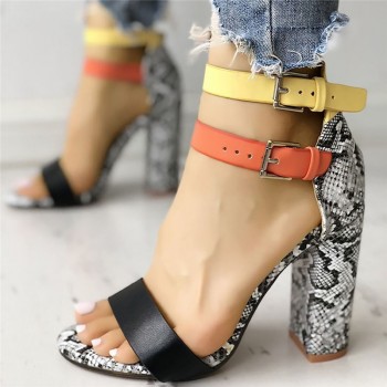 Sandalias Mujer 2019 Women's Ladies Fashion Mixed Colors Snake High Heels Buckle Sandals Casual Shoes 